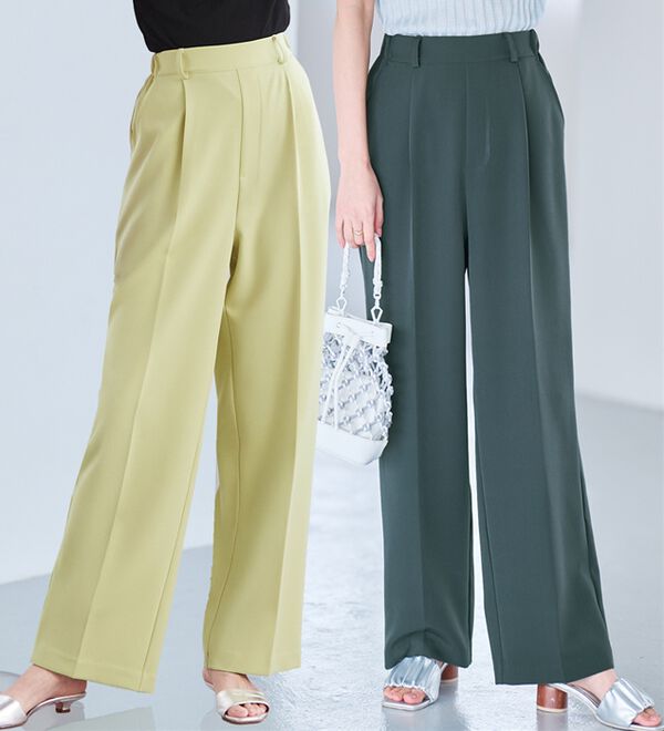 選べる2丈】機能付！美脚シルエットセンタープレスワイドパンツ
