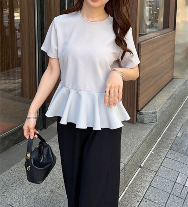 RANAN（ラナン）の「【ひんやり・ＵＶ】異素材切替ペプラムプルオーバー（カットソー）」｜詳細画像