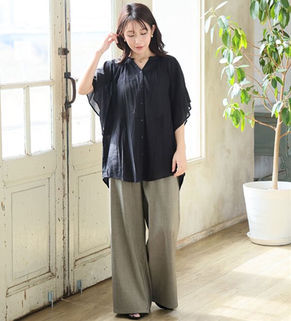 A HAPPY MARILYN（アハッピーマリリン）の「【Ｌ～６Ｌ】【風通るプレミアム】フレアスリーブワイドブラウス（ブラウス）」｜詳細画像