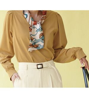 RANAN（ラナン）の「スカーフ付キレイ見えカットソーブラウス（ブラウス）」｜ベージュ系