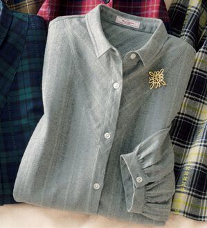 ルフラン（ルフラン）の「選べる♪綿１００％ドビー織ブラウス（ブラウス）」｜グレーストライプ