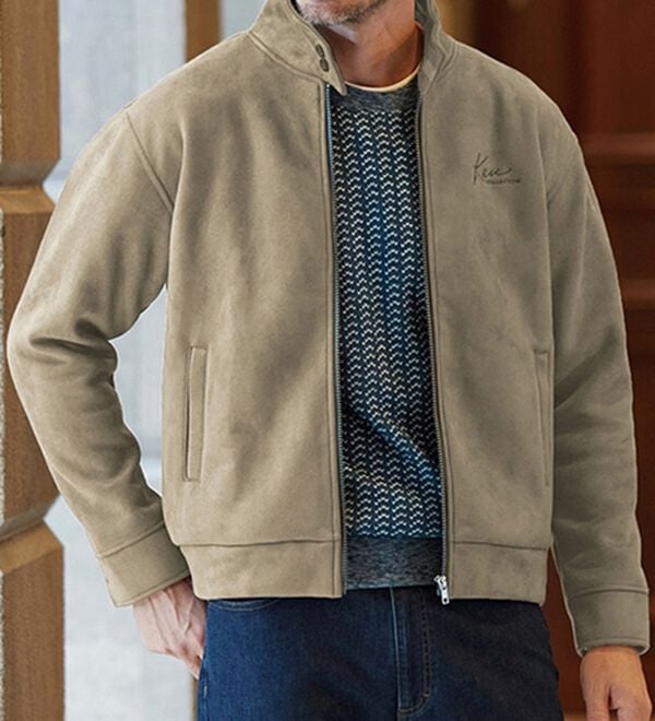 「＜ケン・コレクション＞裏チェックが素敵な暖かスエード調ジャケット（メンズブルゾン）」｜ベージュ