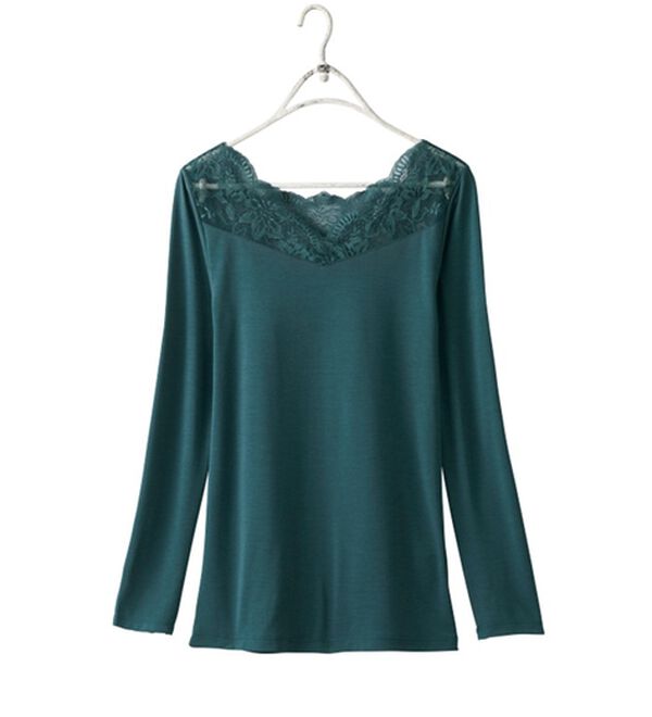 LAVIENNE（ラヴィエンヌ）の「【吸湿発熱】【抗菌防臭】２ＷＡＹレースインナー（肌着・インナーウェア）」｜グリーン