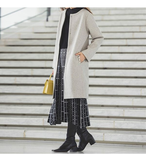 伊太利屋☆パールビジュー素敵なノーカラージャケット 11号 ブラック パイピング WHITE JOOLA（ホワイトジョーラ）の「【2023新作】配色