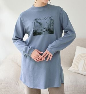 BELLUNA（ベルーナ）の「【メルティポンチ】プリントチュニック（チュニック）」｜フォト(サックス)