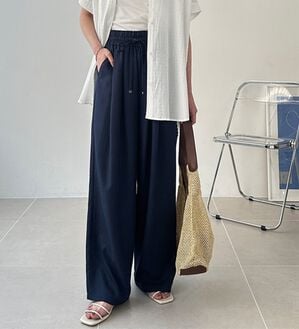 GeeRA（ジーラ）の「【体型カバー】上品なのにラクちんワイドパンツ（フルレングスパンツ）」｜ネイビー