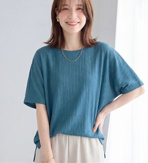 Viola e Viola（ヴィオラ エ ヴィオラ）の「ひんやり多機能ランダムテレコドルマントップス（カットソー）」｜ブルーグリーン