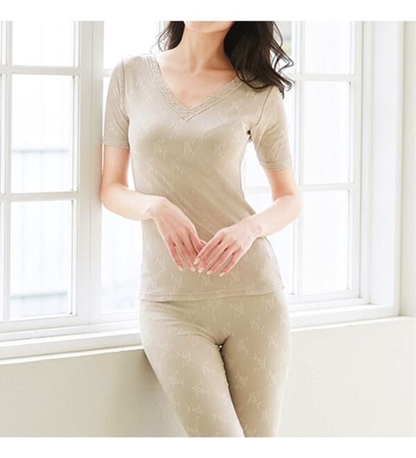 「なめらかシルク入りジャカード半袖インナー（肌着・インナーウェア）」｜詳細画像