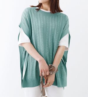 BELLUNA（ベルーナ）の「サイドリボン透かし編ベストアンサンブル（アンサンブル）」｜詳細画像