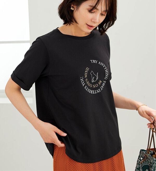 BELLUNA（ベルーナ）の「綿１００％着映えネコ柄プリントＴシャツ（Tシャツ）」｜詳細画像