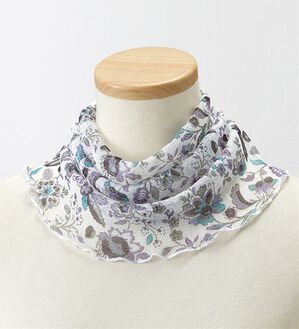 BELLUNA（ベルーナ）の「シルク１００％やわらかネックカバー（ストール・スカーフ・マフラー）」｜白系(花柄)