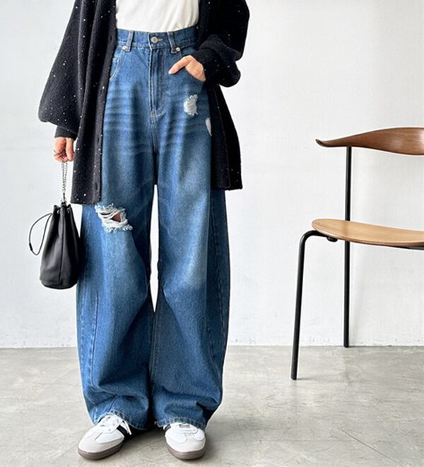 GeeRA（ジーラ）の「ダメージカーブデニムパンツ（フルレングスパンツ）」｜詳細画像