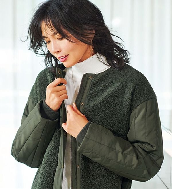 BELLUNA（ベルーナ）の「ボア切替キルトデザインミドル丈コート（ハーフコート）」｜詳細画像