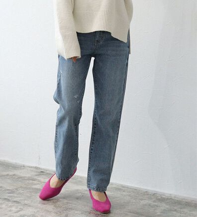 Pierrot（ピエロ）の「【選べる丈】ハイウエストストレートデニム（フルレングスパンツ）」