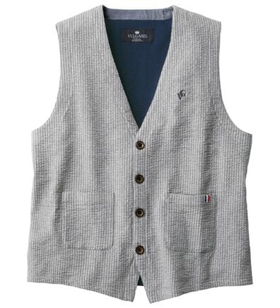 「羽織って納得！涼感サッカーベスト（メンズベスト）」