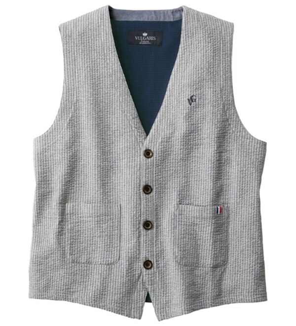 「羽織って納得！涼感サッカーベスト（メンズベスト）」｜グレー