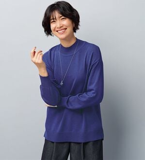 BELLUNA（ベルーナ）の「ロンＴが苦手な方に！なめらかシルクタッチニットＴ（ニット・セーター）」｜パープルブルー