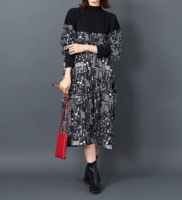 BELLUNA（ベルーナ）の「【Ｌａｇｒｉｌｕａ】ニット切替プリントワンピース（プリントワンピース）」｜詳細画像