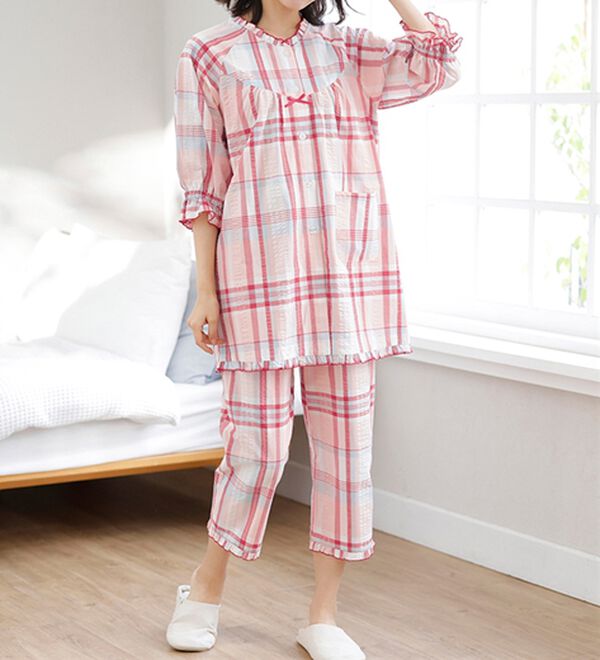 LAVIENNE（ラヴィエンヌ）の「サラッと涼感、綿１００％サッカーパジャマ（パジャマ・ルームウェア）」｜詳細画像