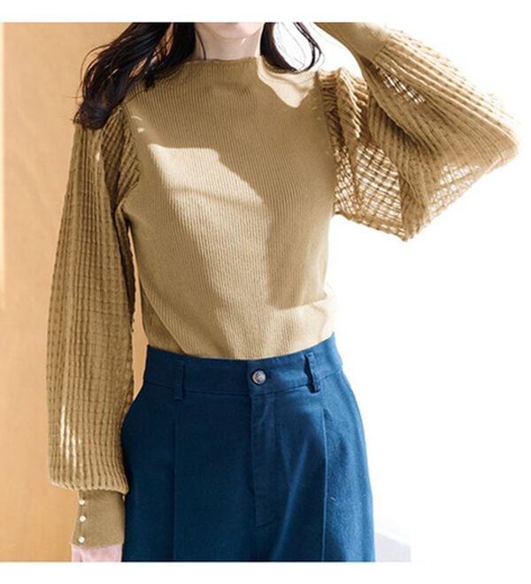 RANAN（ラナン）の「パール調ボタン付シアー袖ニットプルオーバー（ニット・セーター）」｜詳細画像