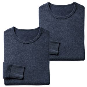 「日本製　３重奏のぬくもりエア３インナー（メンズ肌着・インナーウェア）」｜杢ネイビー 長袖丸首