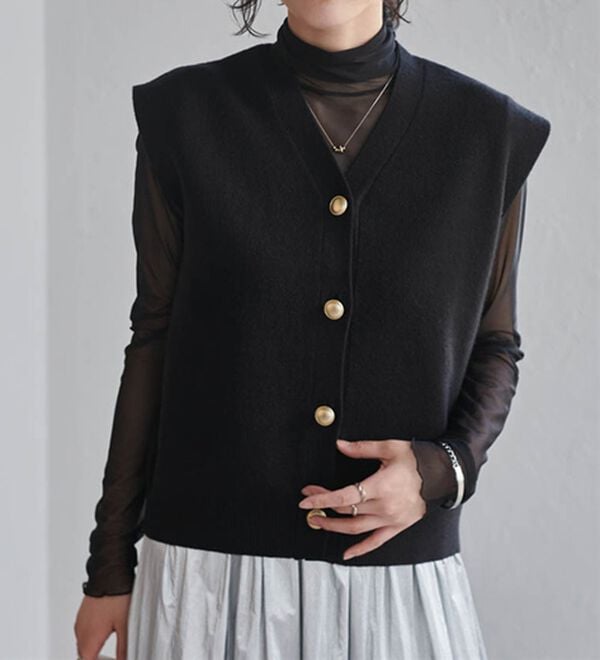 RANAN（ラナン）の「【ムースタッチ】洗える！ゴールド調ボタンニットベスト（ベスト）」｜詳細画像