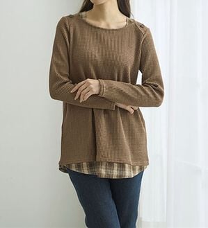 BELLUNA（ベルーナ）の「異素材重ね着風チュニック（チュニック）」｜モカブラウン
