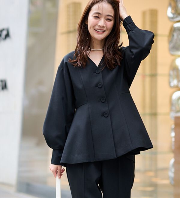 RANAN（ラナン）の「【２点セット】Ｖネックペプラムセットアップ（パンツスーツ）」｜詳細画像