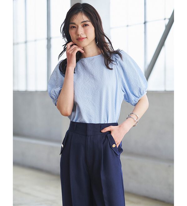 RANAN（ラナン）の「ひんやり！サッカー素材袖ボリュームブラウス（ブラウス）」｜詳細画像