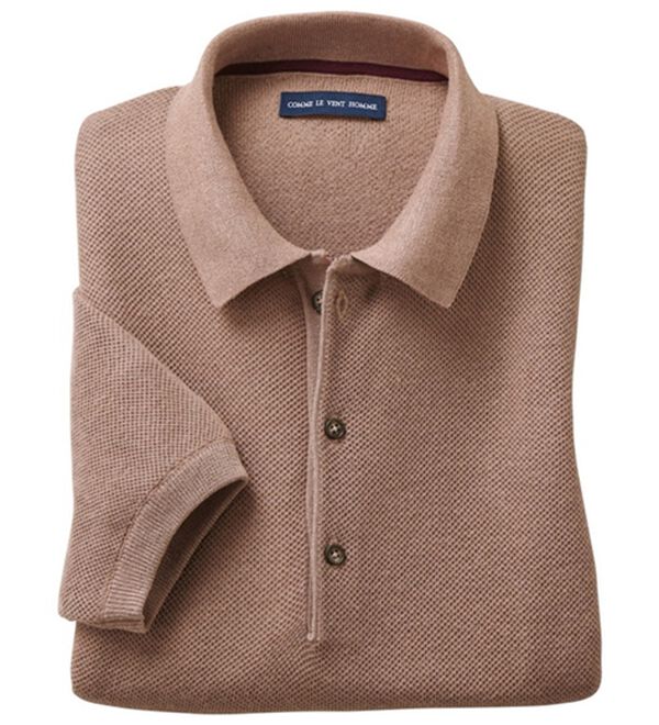 「＜コムルヴァン・オム＞大人の逸品！ざっくり編みのニットポロシャツ（メンズシャツ）」｜モカ