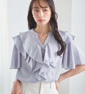 RANAN（ラナン）の「ラッフルフリルブラウス（ブラウス）」｜ブルーグレー