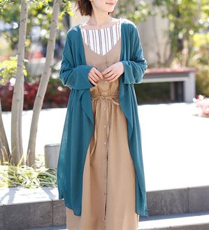 A HAPPY MARILYN（アハッピーマリリン）の「【Ｍ～８Ｌ】【ＵＶカット】長袖トッパーカーディガン（ニットカーディガン）」｜ブルーグリーン