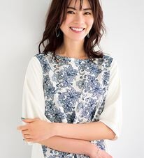 BELLUNA（ベルーナ）の「配色花柄刺しゅうブラウス（アンサンブル）」