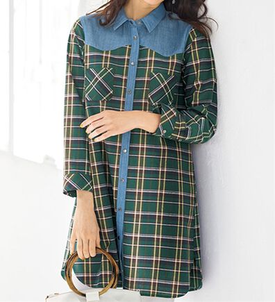 BELLUNA（ベルーナ）の「グリーンが映えるチェック切替シャツチュニック（チュニック）」