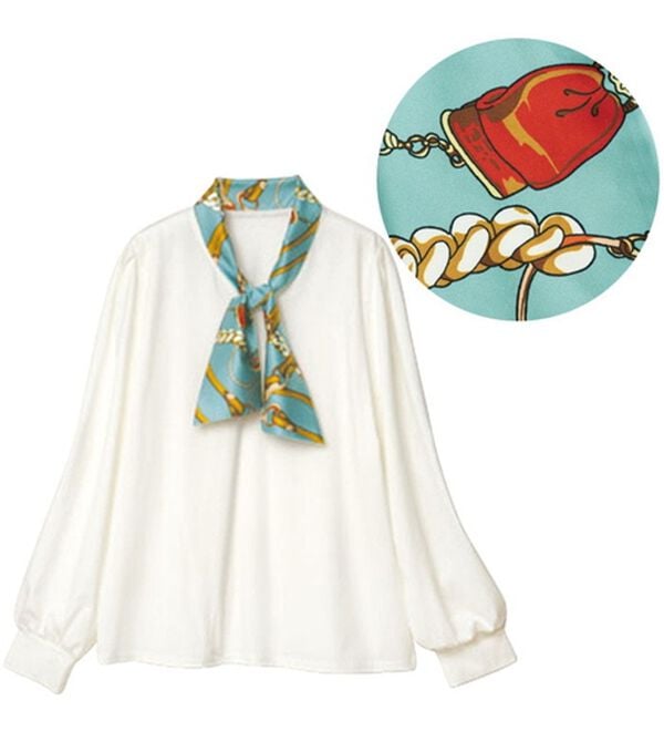 RANAN（ラナン）の「スカーフ付キレイ見えカットソーブラウス（ブラウス）」｜詳細画像