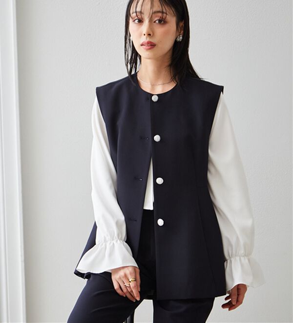 RANAN（ラナン）の「【２点セット】防シワ！ペプラムベストセットアップ（パンツスーツ）」｜詳細画像