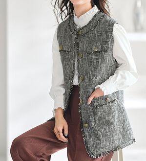 BELLUNA（ベルーナ）の「ラフに着こなすフリンジ使いツイードベスト（ベスト）」｜詳細画像