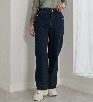 BELLUNA（ベルーナ）の「【選べる2丈】裾切替デザインワイドストレートデニム（ワイドパンツ・ガウチョ）」｜インディゴ