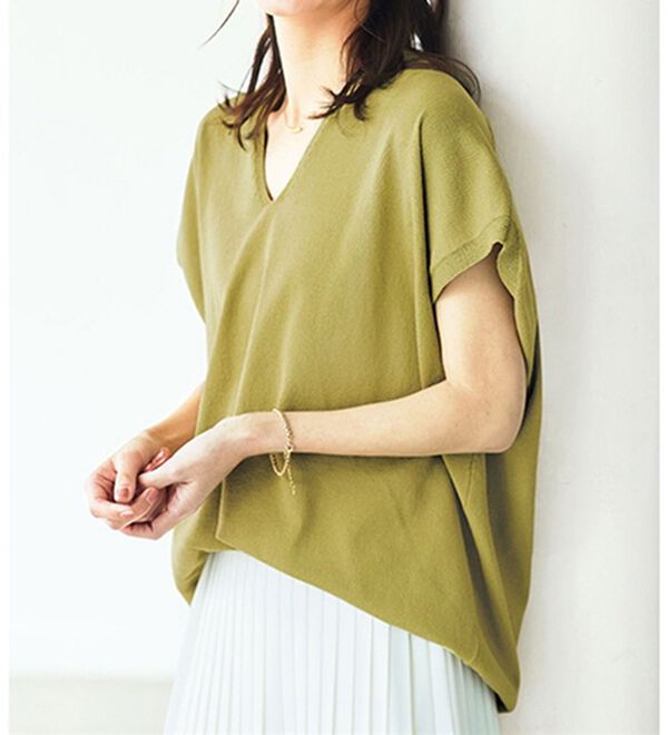 BELLUNA（ベルーナ）の「エコニットフレンチスリーブプルオーバー（ニット・セーター）」｜ライム