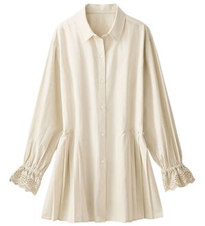 BELLUNA（ベルーナ）の「袖レース切替サイドプリーツチュニック（チュニック）」｜トープ