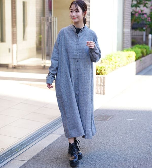 A HAPPY MARILYN（アハッピーマリリン）の「【大きいサイズ】【ＬＬ～８Ｌ】フランネル細魅せチェックシャツワンピース（シャツワンピース）」｜詳細画像