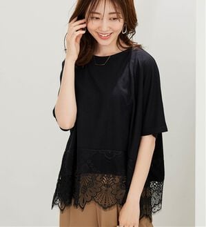 BELLUNA（ベルーナ）の「裾レース使いドルマンプルオーバー（カットソー）」｜黒