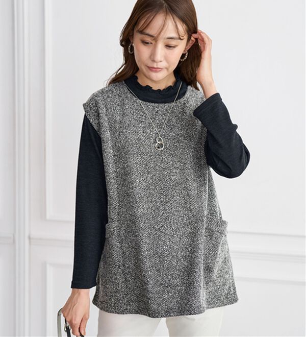 BELLUNA（ベルーナ）の「【2点セット】ブークレ素材ポケットデザインアンサンブル（アンサンブル）」｜詳細画像