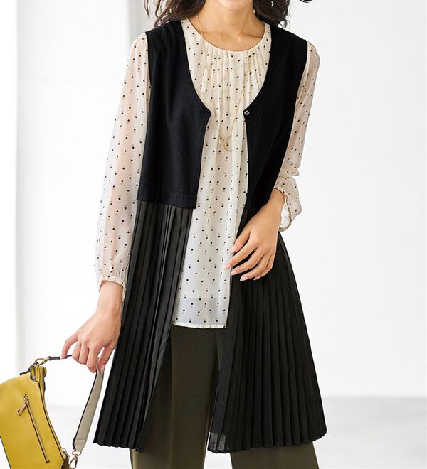 BELLUNA（ベルーナ）の「【Ｌａｇｒｉｌｕａ】異素材切替プリーツロングベスト（ジレ）」｜詳細画像