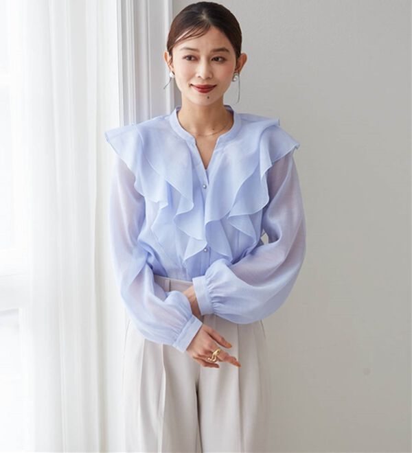 RANAN（ラナン）の「ラッフルフリルシアーキーネックブラウス（ブラウス）」｜詳細画像