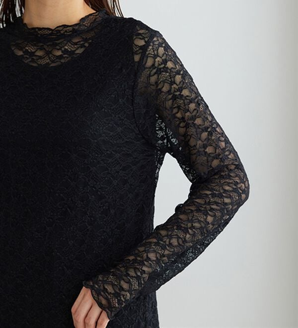 BELLUNA（ベルーナ）の「【重ね着にぴったり♪】のびやかレース素材メロー使いインナー（カットソー）」｜詳細画像