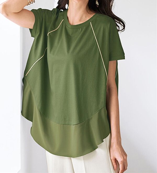 BELLUNA（ベルーナ）の「シアー使いゆったりプルオーバー（カットソー）」｜カーキ