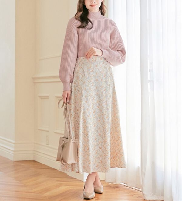 alotta（アロッタ）の「モックネックボリューム袖リブニット（ニット・セーター）」｜ピンク