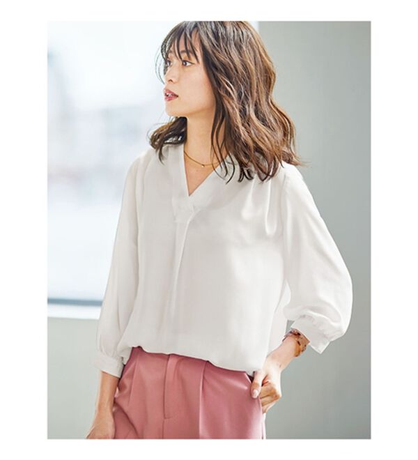 GeeRA（ジーラ）の「シルエットきれい！上品7分袖デザインブラウス（ブラウス）」｜詳細画像