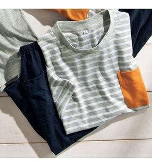 「夏のお買得ベーシック上下セット（メンズルームウェア）」｜グレーボーダー